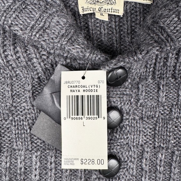 Juicy Couture Maya Hoodie NWT Rare Knit Wool Alpaca Charcoal VTG Sz L Y2K 2000s - Picture 11 of 15